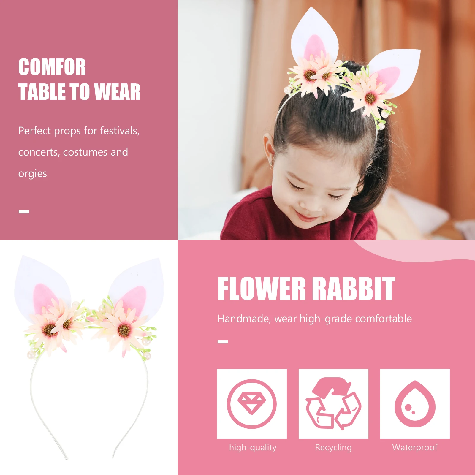 

Bunny Ear Headb Kids Headdress Lightweight Cartoon Decorative Hair Hoop Comfortable Selfie Photo Accessory Premium Material Fun