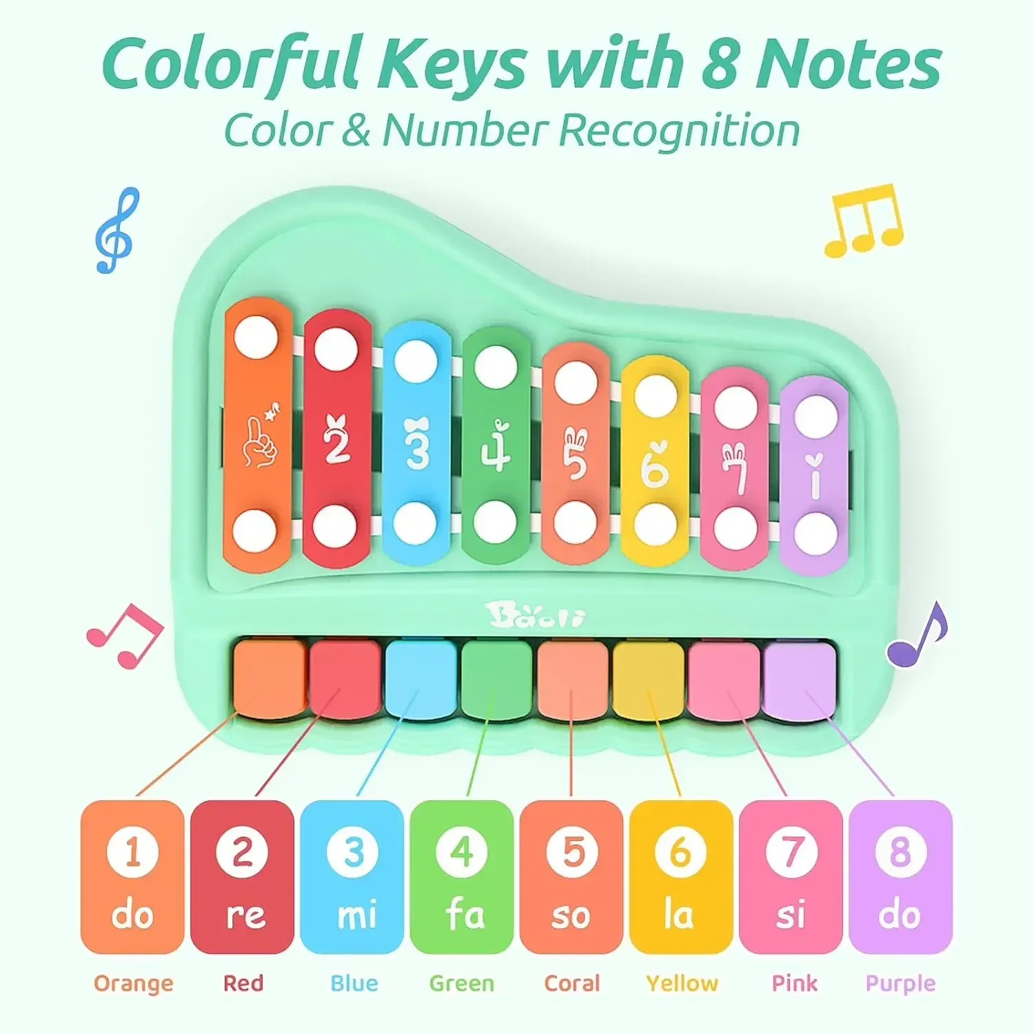 2-In-1 Baby Piano Xylophone Toy for Toddlers Multicolored Key Keyboard Preschool Educational Musical Learning Instruments Toy