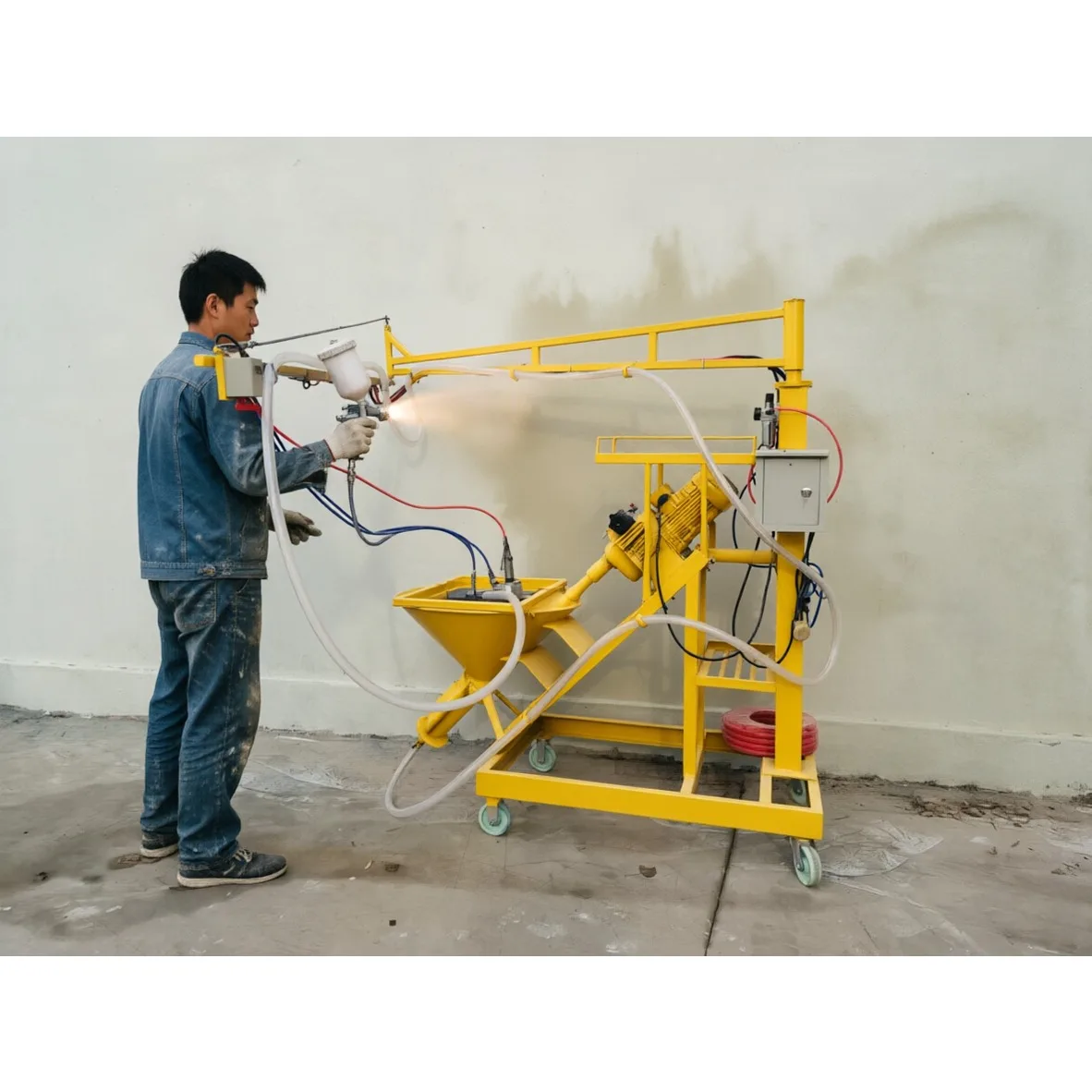 Glass Fiber Reinforced Cement Sprayer Pneumatic Power Anti-block Nozzle Uniform Fiber Mixing Exterior Wall Decoration Equipment