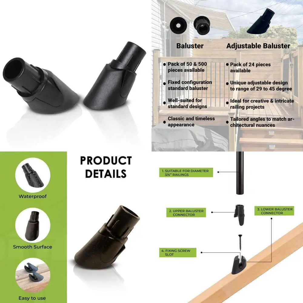 

3/4 Black Polypropylene Adjustable Metal Balusters for Stairs and Decks