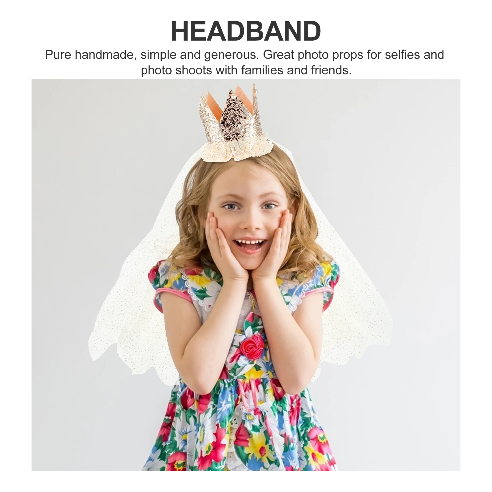 

Children Shiny Sequin Crown Hairb Mesh Veil Headpiece for Party Photography Prop Silver Color Kids Accessories