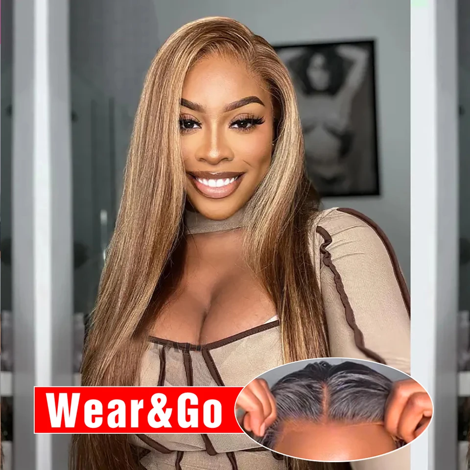 Highlight Glueless Wig Human Hair Ready To Wear 13x6 HD Lace Frontal Wig 4/27 Ombre Colored Straight Lace Front Wigs For Women