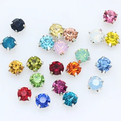 Colorful Glass Crystal 3-10mm Silver Claw Base Setting AB Clear Sew On Rhinestones For DIY Wedding Clothes Dress Shoes Bags Trim