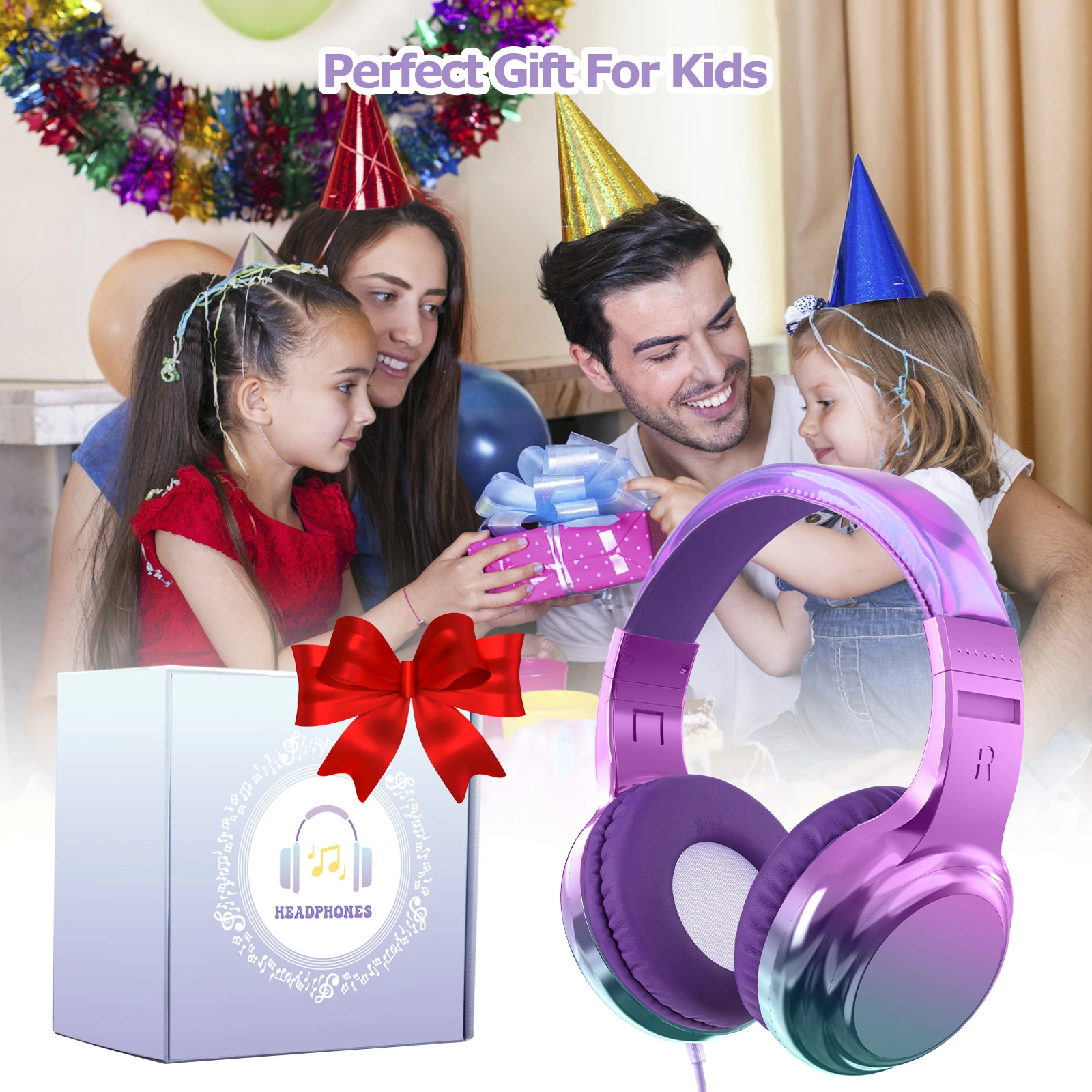 Auriculares con cable degradado para niños con micrófono, auriculares para niñas, auriculares estéreo ajustables para juegos de música, auriculares ligeros, regalos para niños