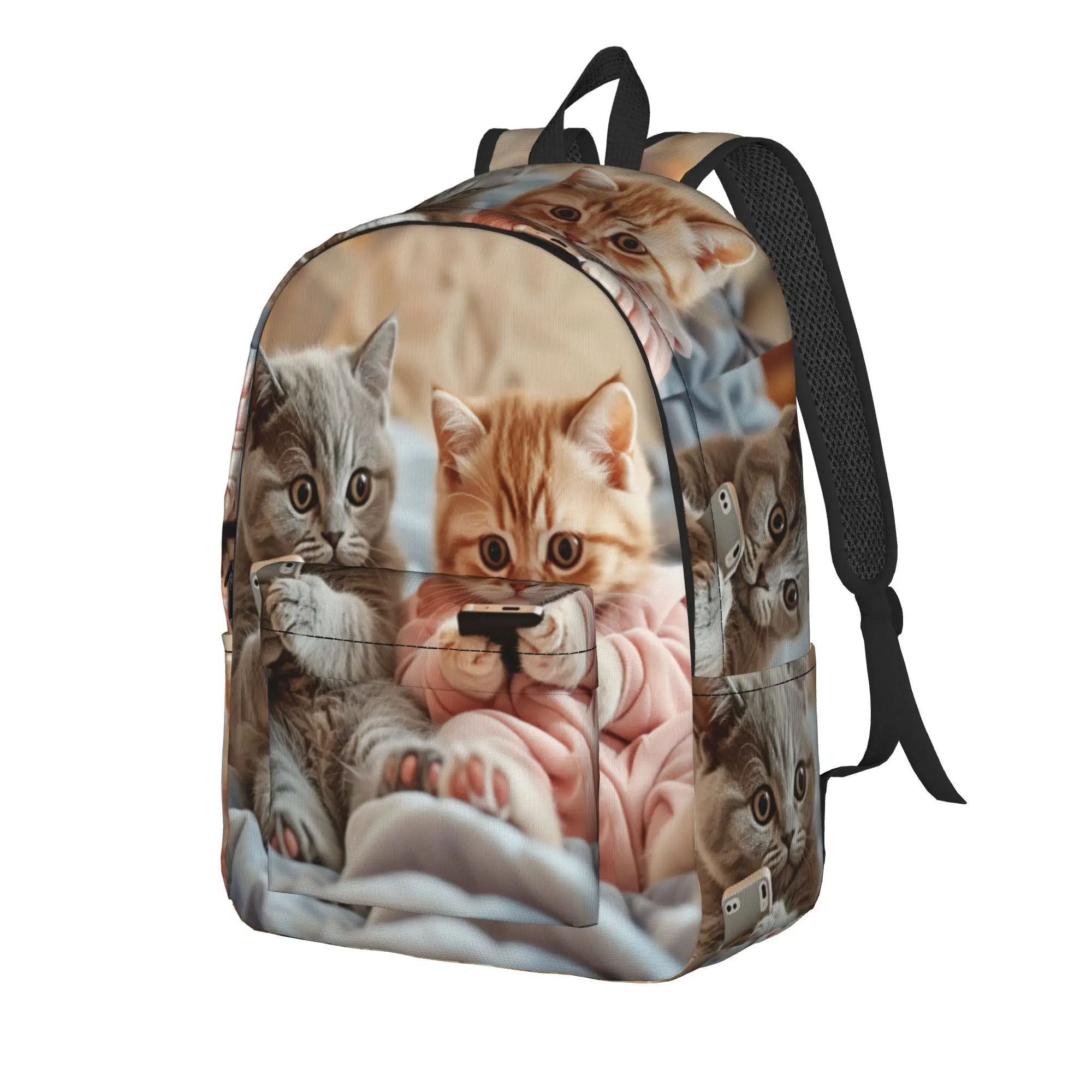 Christmas Kittens Backpack  Boy Girl Polyester Camping Backpacks Soft Cool High School Bags Rucksack