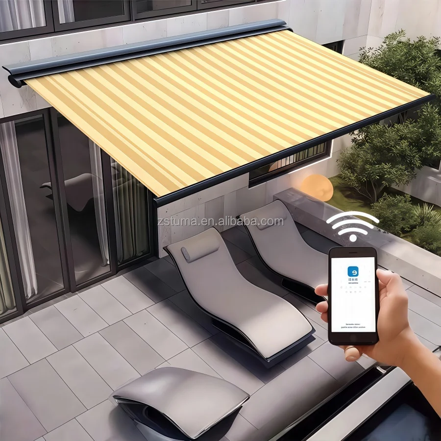 Outdoor Camping Retractable Awning Motorized Full Cassette Waterproof UV Resistant 180 Degree RV Car Side Sun Shade Canopy