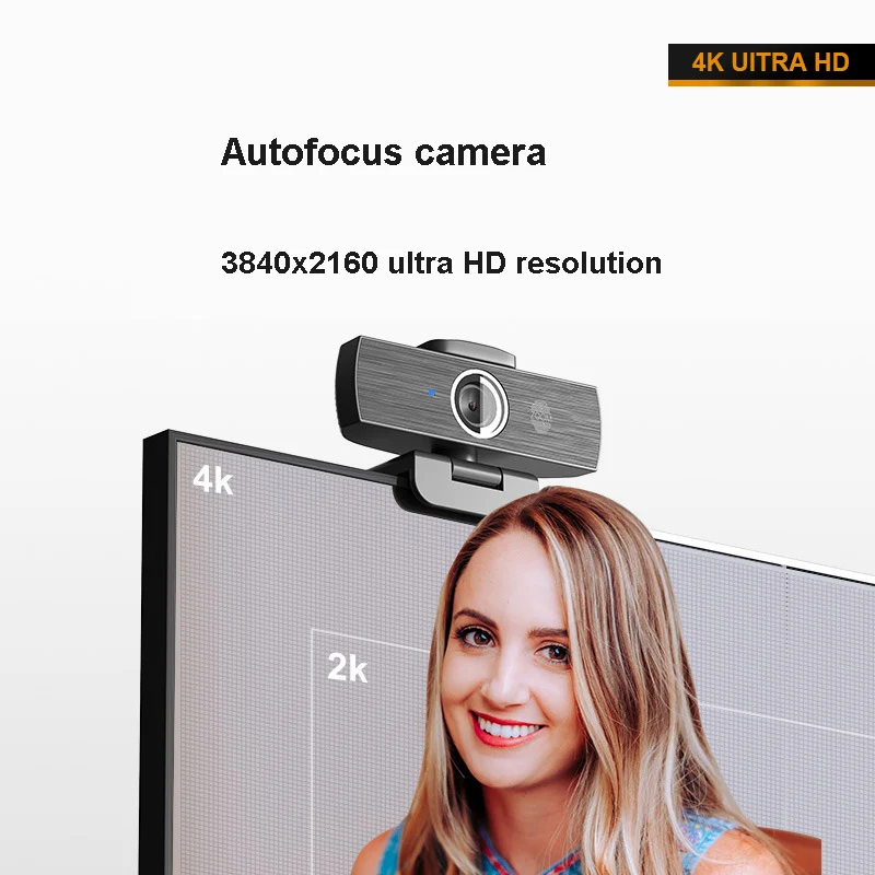 4K Webcam HD Sensor Autofocus Webcam with Microphone Privacy Cover Plug and Play USB Computer Web Camera