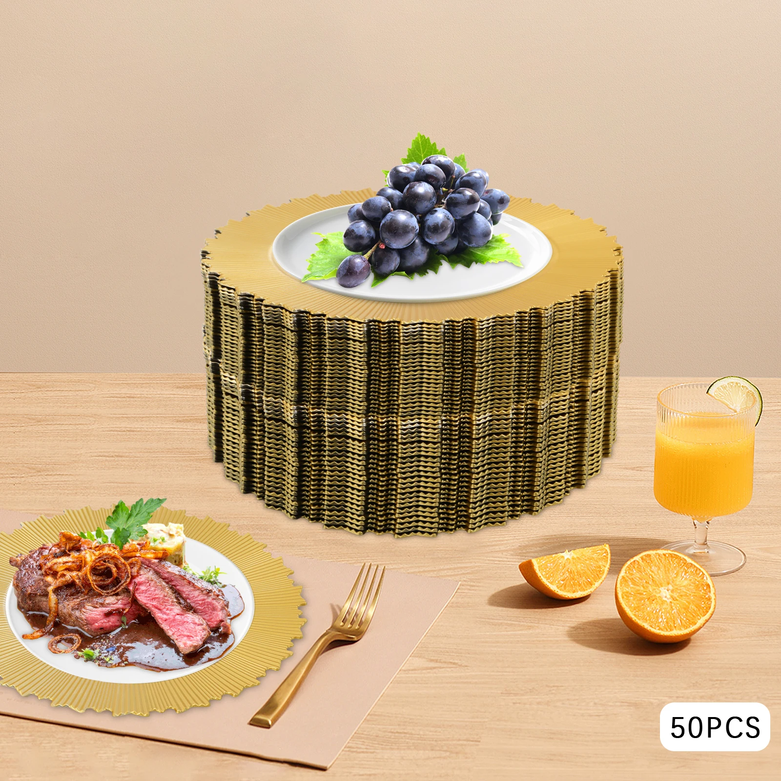 

50 упаковок, круглые Pp Western Dim Sum, золотые тарелки, зарядная пластина для свадебной вечеринки, детского душа, 33 см/13 дюймов