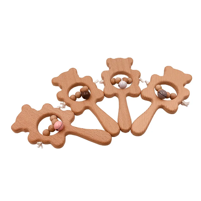 1pc Wooden Teether Aniaml Shaped  DIY Crafts Baby Bracelet Rattles Beech Wood Rodent Crochet Beads Gifts for Kids Products Toy