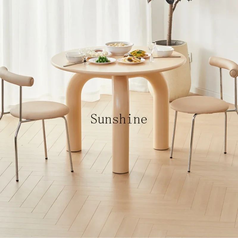 

French Nordic Cream Style Round Table Round Modern Simple Small Apartment Casual Restaurant Dining Table