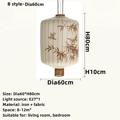 Japanse lantaarn schilderij hanglamp handgemaakte stoffen lampenkap kroonluchter slaapkamer restaurant hotel retro stoffen hanglamp