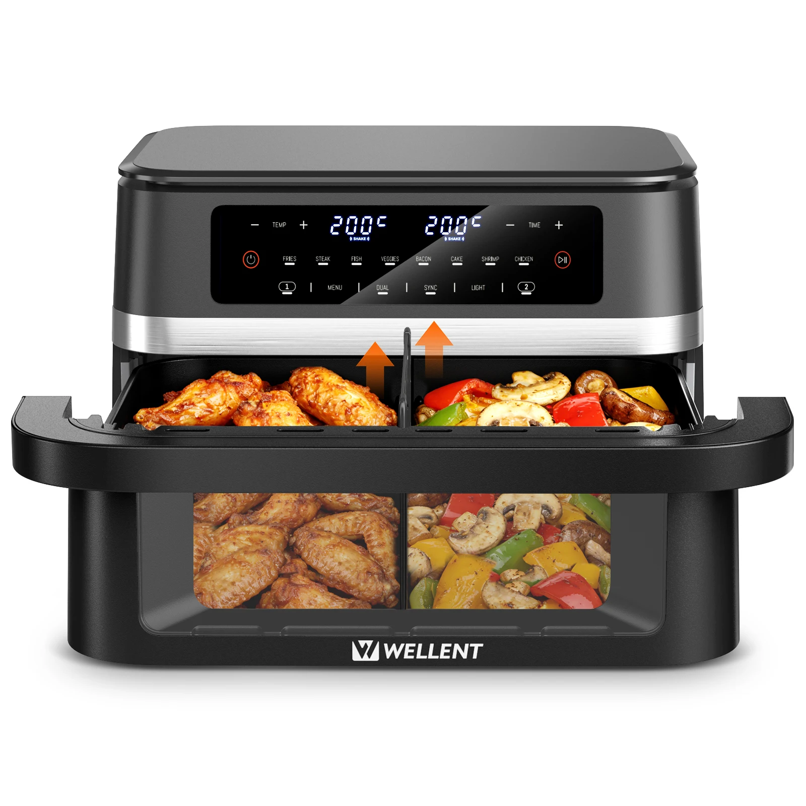 Friggitrice ad Aria Calda 12L con Doppio Cestello, 2600W, Senza Olio, Schermo Touch, Cestelli Antiaderenti, Multifunzione per la Casa, Include Libro d
