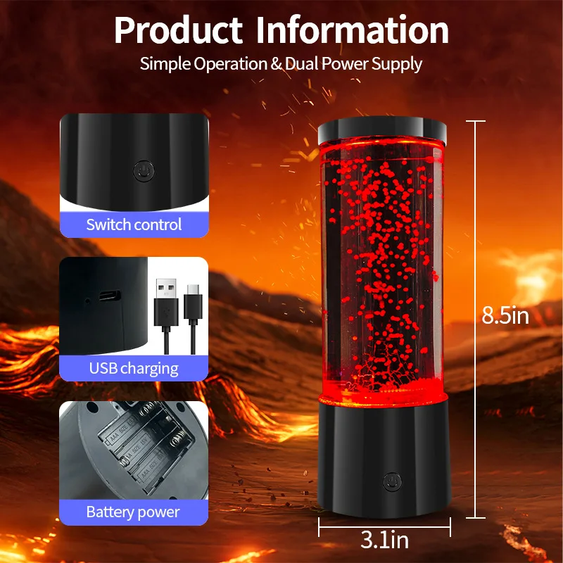 LED Colorful Volcano Lamp Flame Atmosphere Lamp Creative Gift Bedroom Ornament Romantic Nightlight