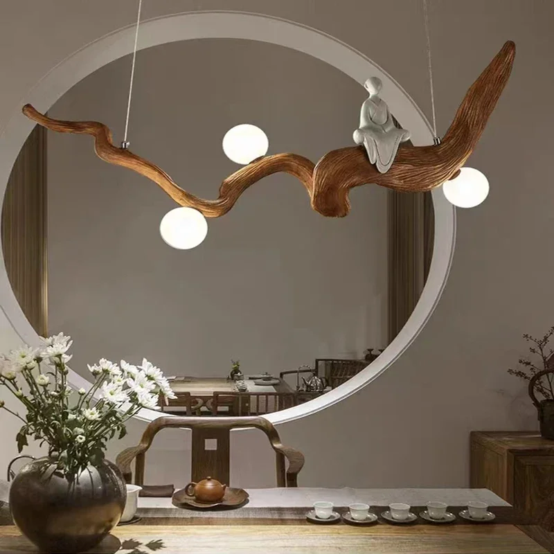 

Chinese Style Zen Resin Branches Pendant Lights Tea House Dining Room LED Hanging Lamp Fixtures Indoor Decor Lighting Wood Color