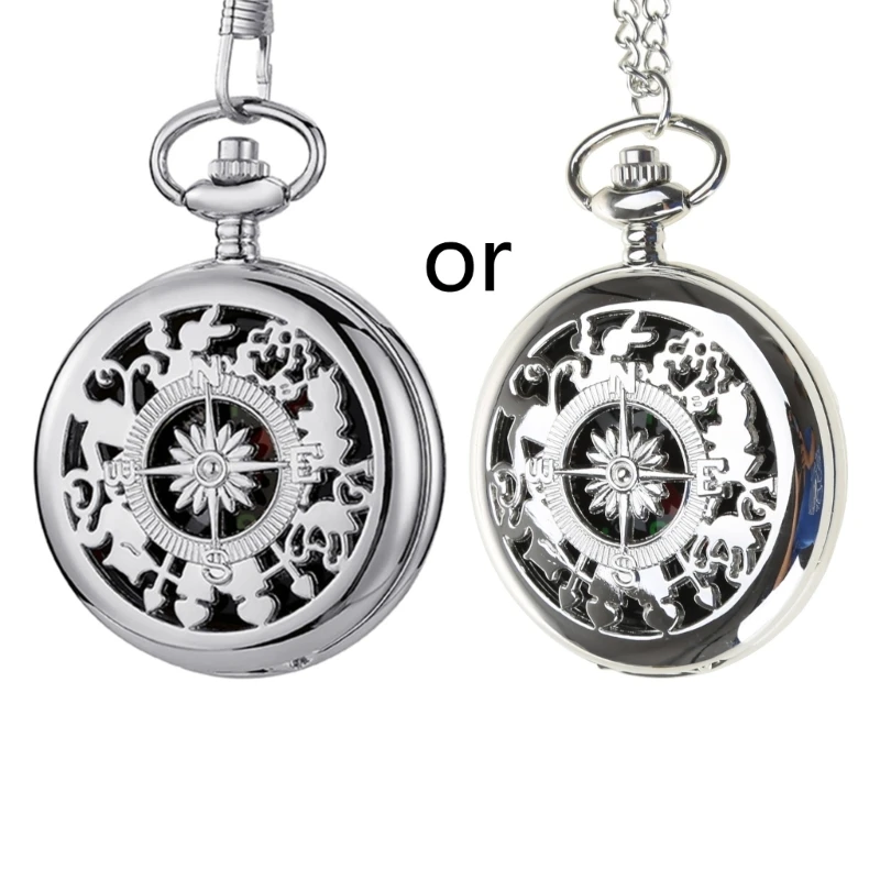 Multifunctional Pocket Watch Open Survival for Men Retro Hollow Out Pocket Watch with Clasp Chain