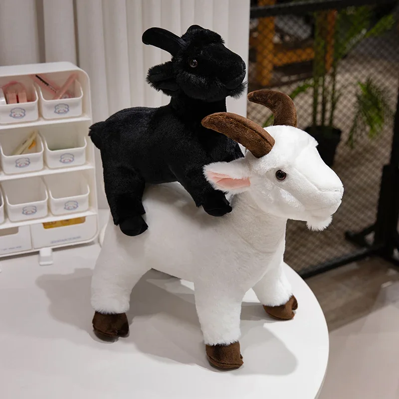 Simulation Black White Goat Mountain Lifelike Plush Toys Doll Ranch Soft Cute Animal Kid Children Halloween Gift