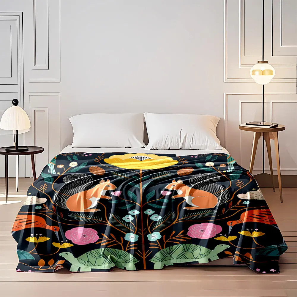 New Product！Indigenous Style Animal Flowers Print Blanket Children Adult Blanket Soft and Warm for Home Sofa Travel RV