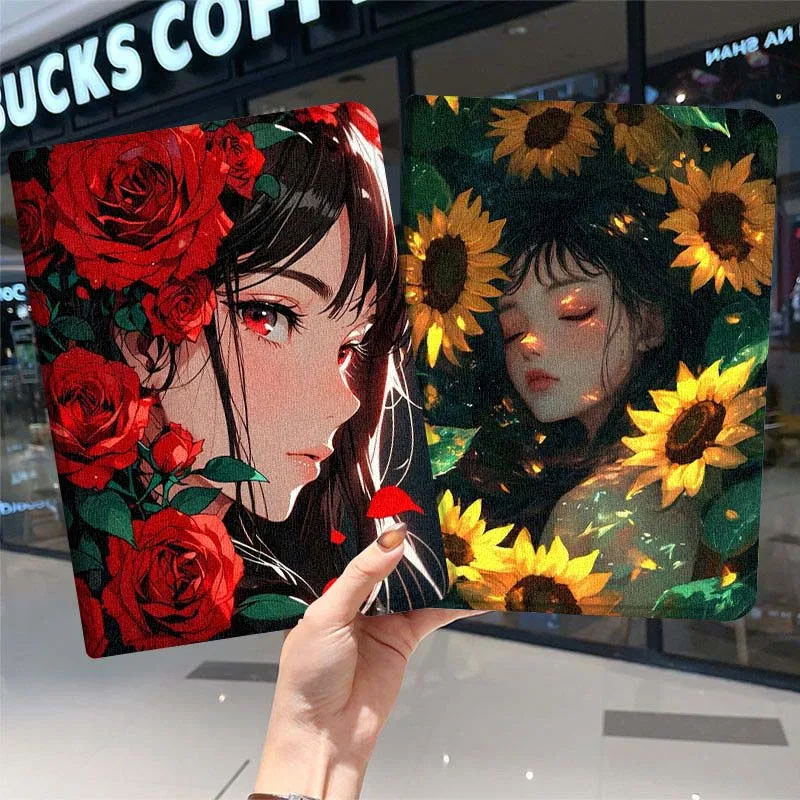 

Girl Sunflower Rose For iPad Pro Air Mini 2 3 4 5 6 7 7th 8th 9th 10th 11th 10.2 9.7 10.5 10.9 11 12.9 13 Tablet Case