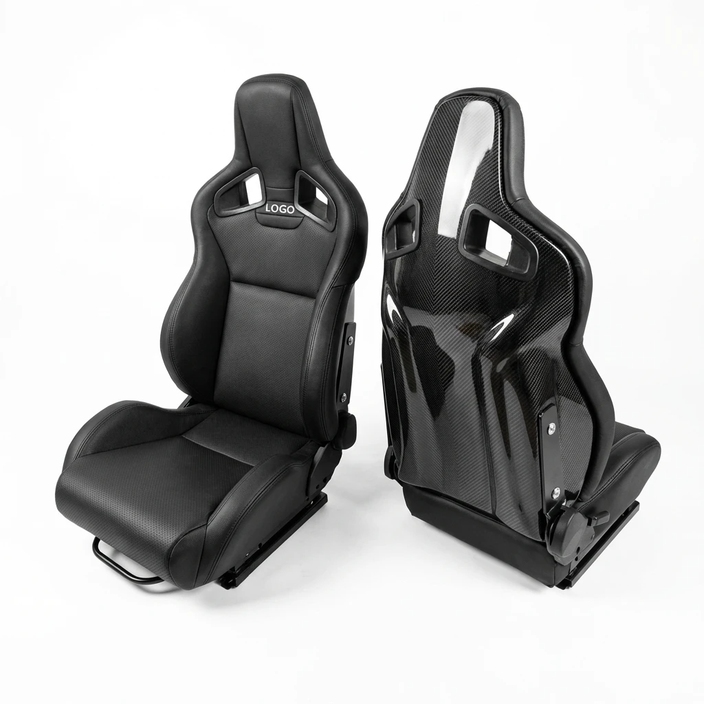 

Adjustable Carbon Fiber Fiberglass Racing Seats - High-Performance Comfortable Leather Fabric Sports Car Seats, 2PCS Left&Right