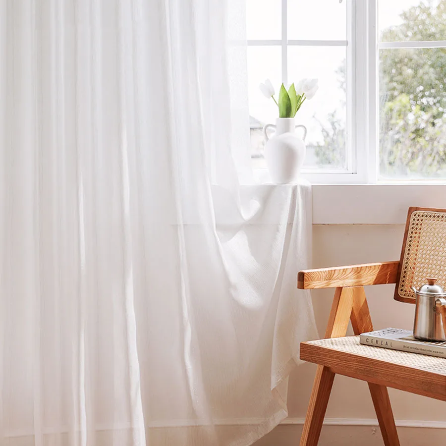 Pure White Shiny Silver Wire Stripe Tulle，Curtains for Living Room， Modern Simple Window Screen Bedroom Voile Blinds for windows