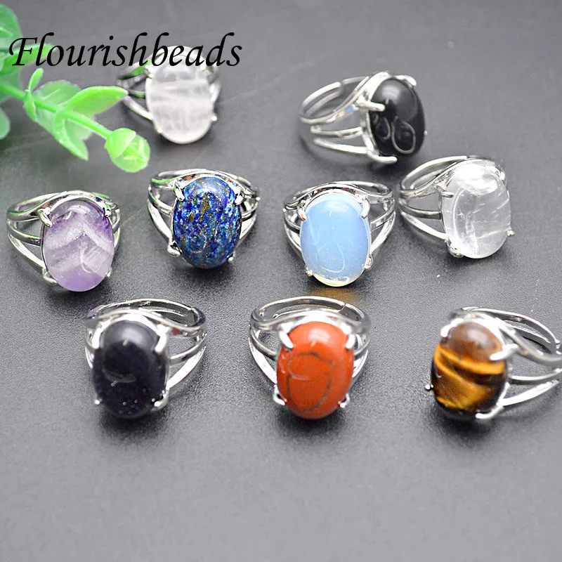 

Wholesale Natural Gemstone Tiger Eye Black Onyx Rose Quartz Amethyst Crystal Opal Stone Adjustable Rings