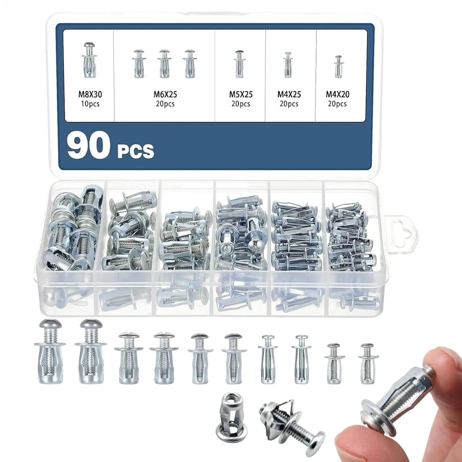 90Pcs Nut Expansion Rivets Screw Kit M4 M5 M6 M8 Jack Petal Shape Hollow Wall Anchors Iron Skin Fasteners Curtain Expansion
