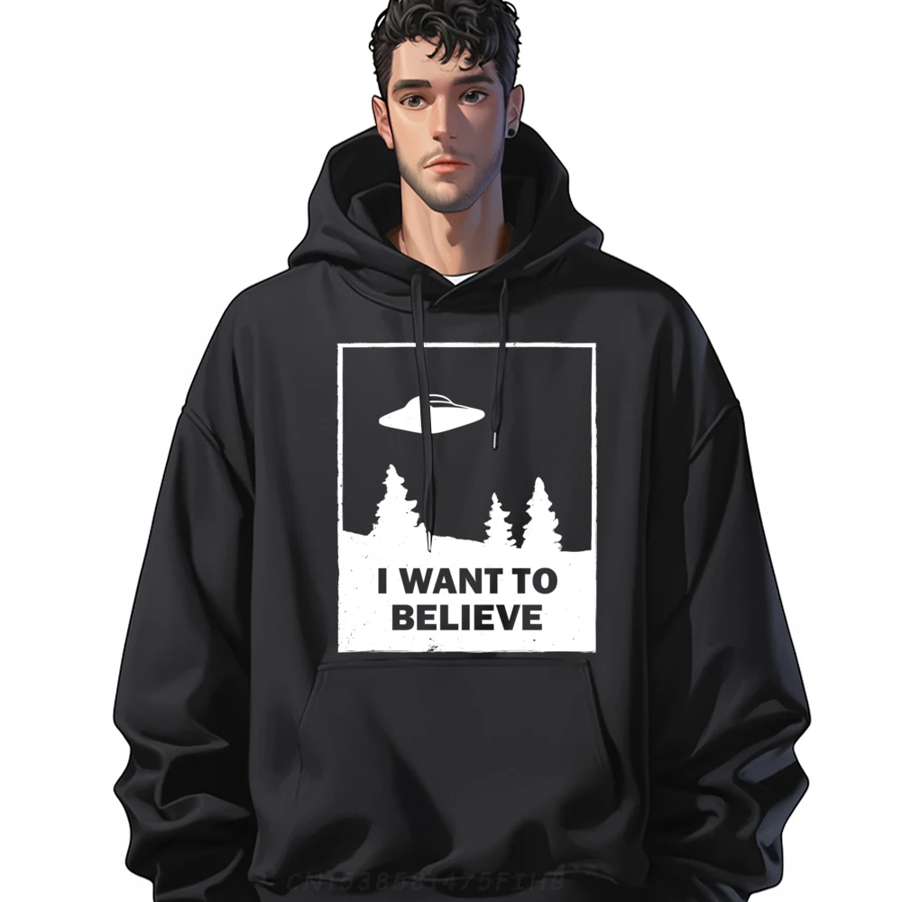 

Vintage White I Want To Believe Sweatshirt Cute Crew Neck Gift Printed Long Sleeve Youth Hoodies Casual Pullover