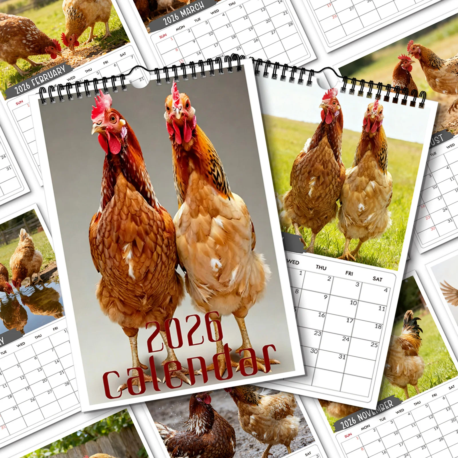 

1PC 2026 Spiral Calendar, Vibrant Brown Rooster Theme,Suitable for Home Kitchen Wall,Delightful Gift, Ideal for New Year