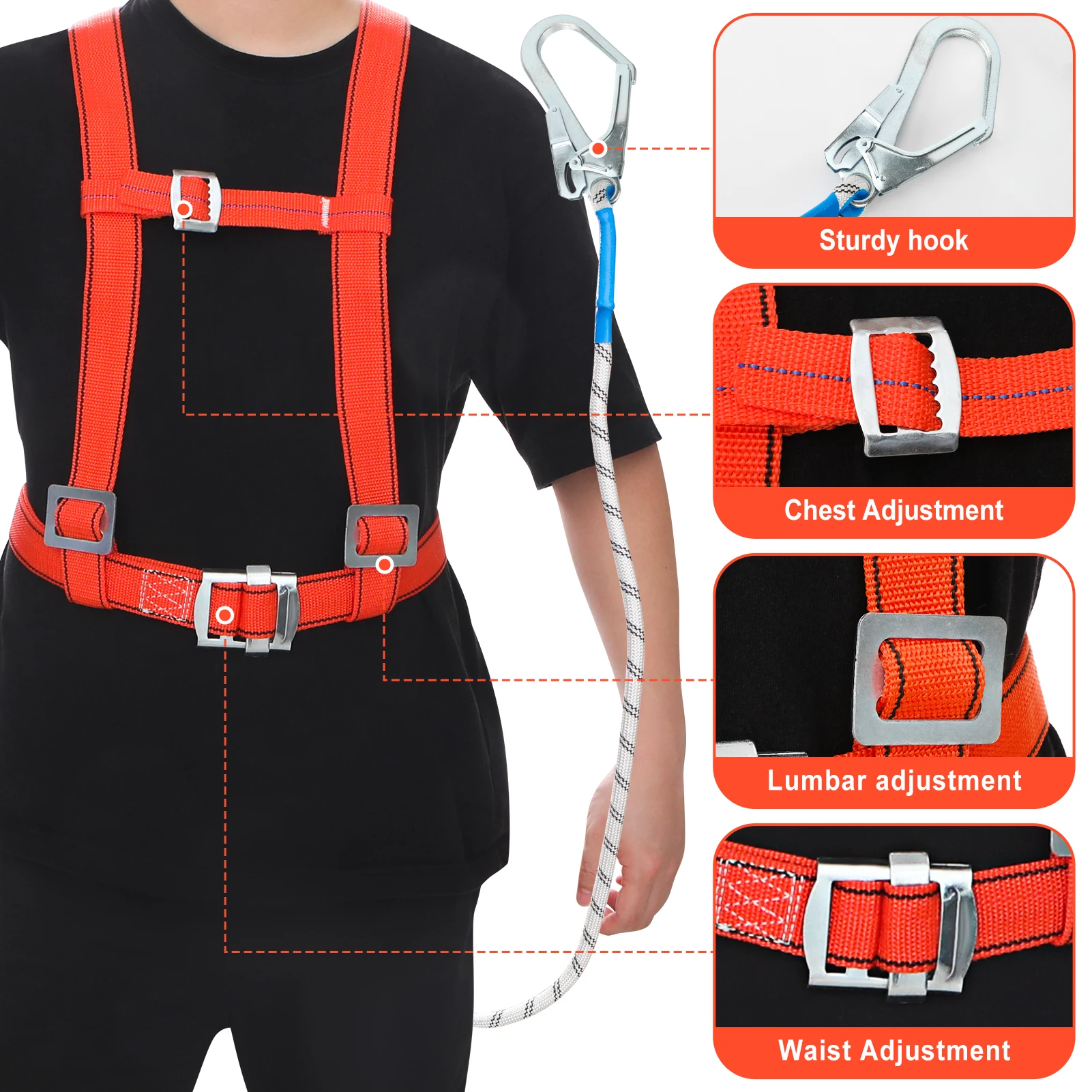 Adjustable Safety Harness for Work in Height Chest Lumbar Waist Safety Belt for Aerial Work Cleaning Climbing Security Equipment