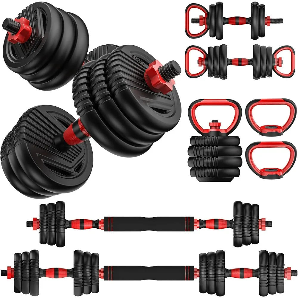 

Adjustable Dumbbell Set 55LB Free Weights Dumbbells, 4 in 1 Weight Set, Dumbbell, Barbell, Kettlebell, Push-up, Home Gym Fitness