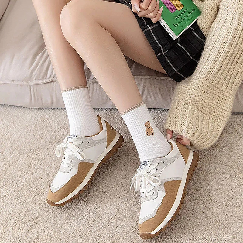 1pairs Cartoon Bear Socks Soft Cotton Socks Autumn Coffee Stockings Kawaii Women Socks Korean Casual Stockings Women