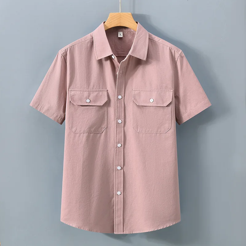 

100% Cotton Cargo Shirt Men Summer Short Sleeve Man Shirts Japanese Streetwear Top Double Pockets Casual Shirts Comfort Clothing
