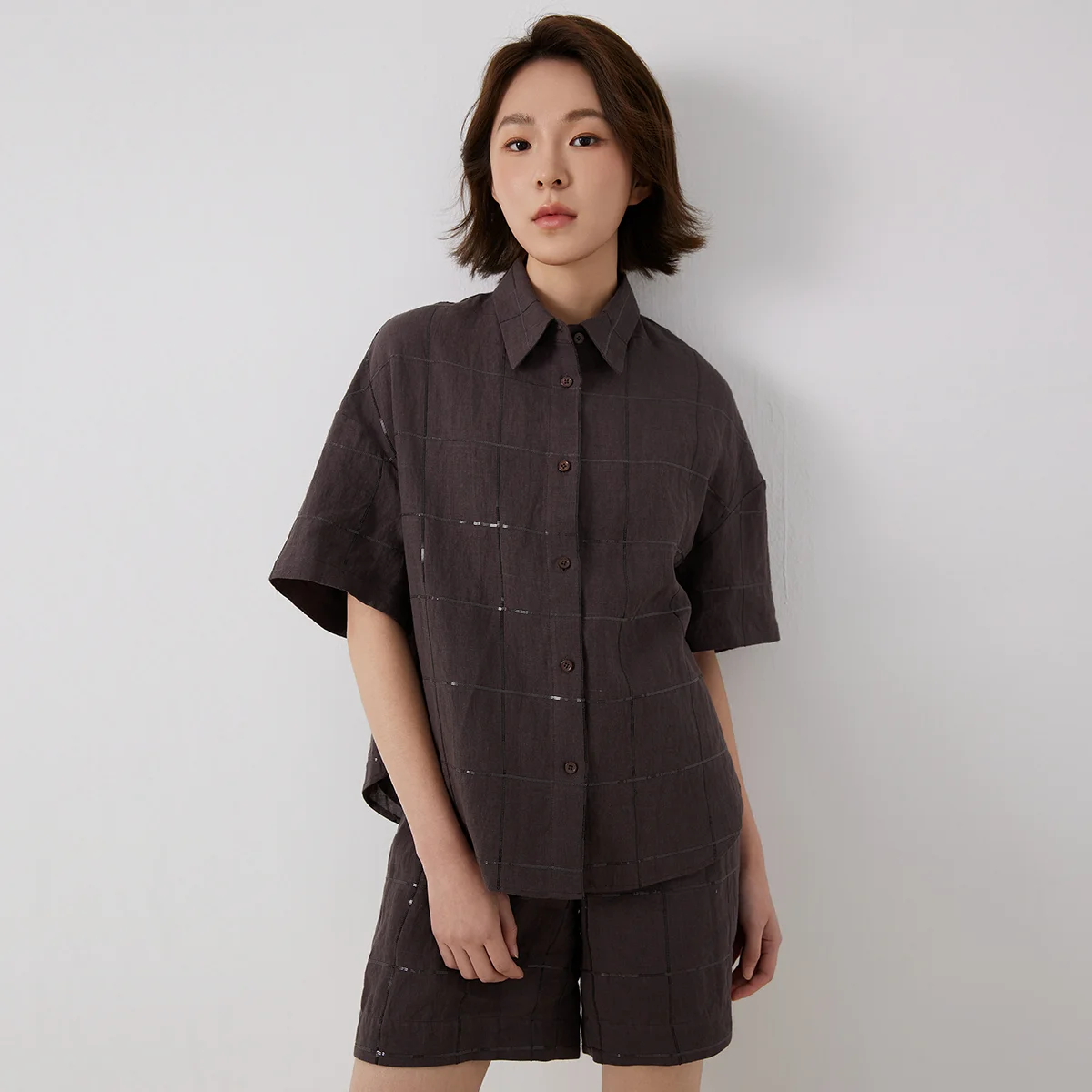 

K3149L Women's 100% Linen Short-Sleeved Blouse Breathable Casual Top for Spring/Autumn Season Versatile Fashionable Design