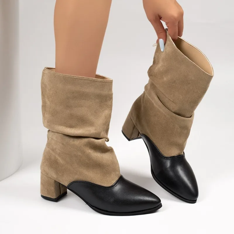 Spring and Autumn Women's Pointed Toe Shoes Color Blocking High Heel Ankle Boots New Women Comfortable Fashionable Ankle Boot