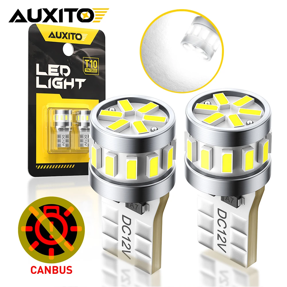 AUXITO 2Pcs Canbus T10 W5W LED Bulb 194 501 168 2825 No Error Car Interior Light Super Bright 5W5 Side Light License Plate Lamp