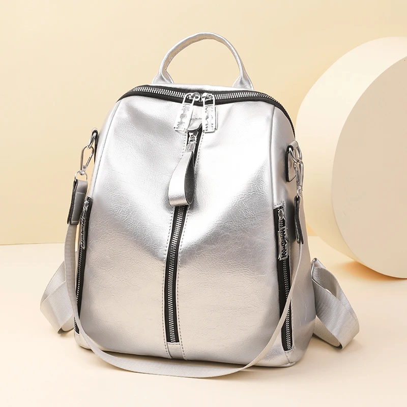 New Cowhide High Quality Travel Girls Backpack Korean Women Female Rucksack Leisure Student School Bag Soft Leather Famale Bag