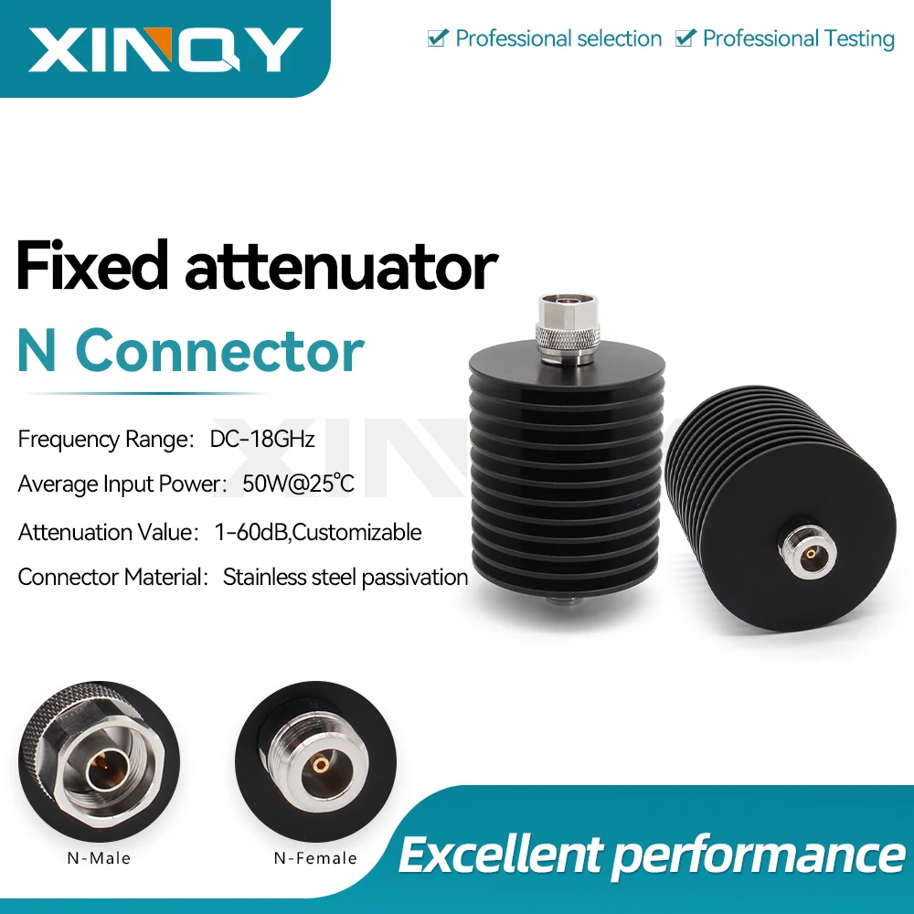XINQY 50W N-type Attenuator, N-JK Male to Female Interface, 1/3/6/10/20/30/40/50dB, DC-18GHz RF Attenuator
