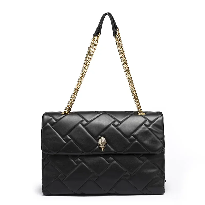 

KURT GEIGER LONDON XXL Women's Black Splicing Retro Diamond Gold Chain Shoulder Fashion Trendy Big Capacity Eagle Head HandBag