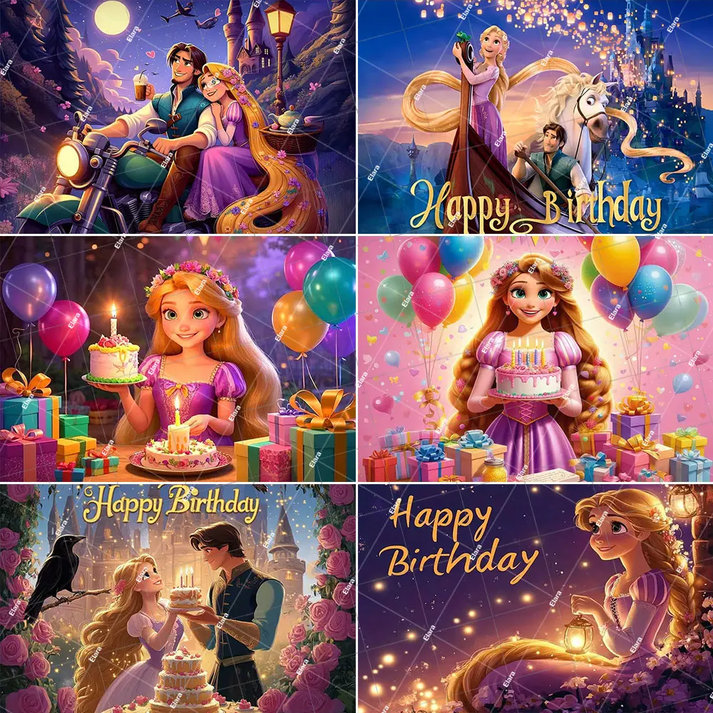 

Cartoon Tangled Rapunzel Princess Fairy Tale Castle Princess Birthday Party Decor Baby Shower Vinyl Backdrop Banner Photo Props