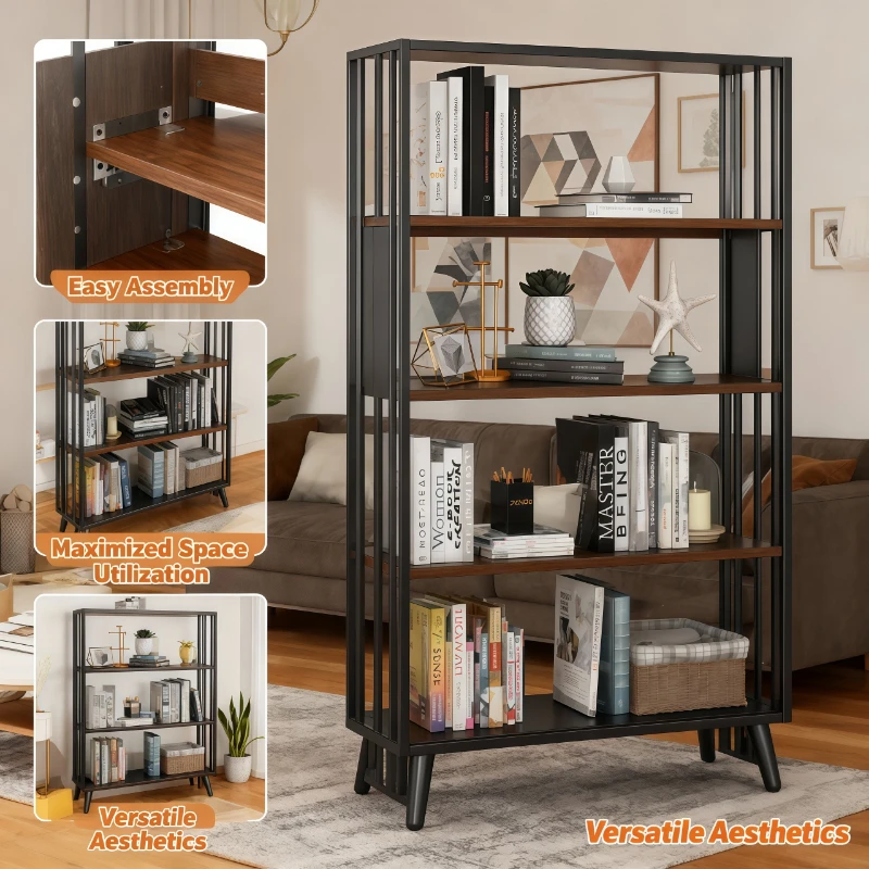 

Metal Wood Industrial Adjustable Bookshelf Bookcase Storage Shelf Wall Floating Corner Living Room Bedroom Office Kids Organizer