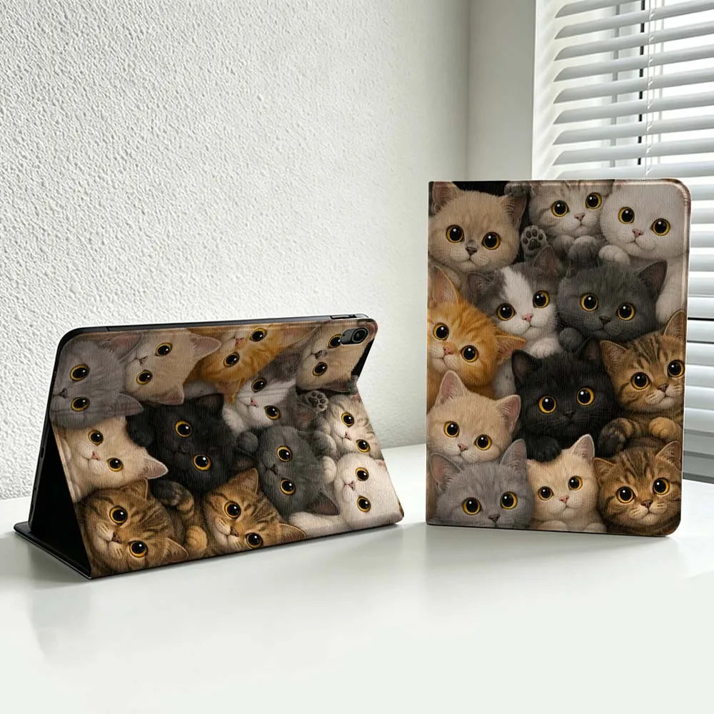 Fun Cat Head Pattern For iPad Pro Air mini 7 6 5 4 3 2 1 9gen M5 M4 11th 10th A17 Pro A16 Soft Inch Tablet Case Cover