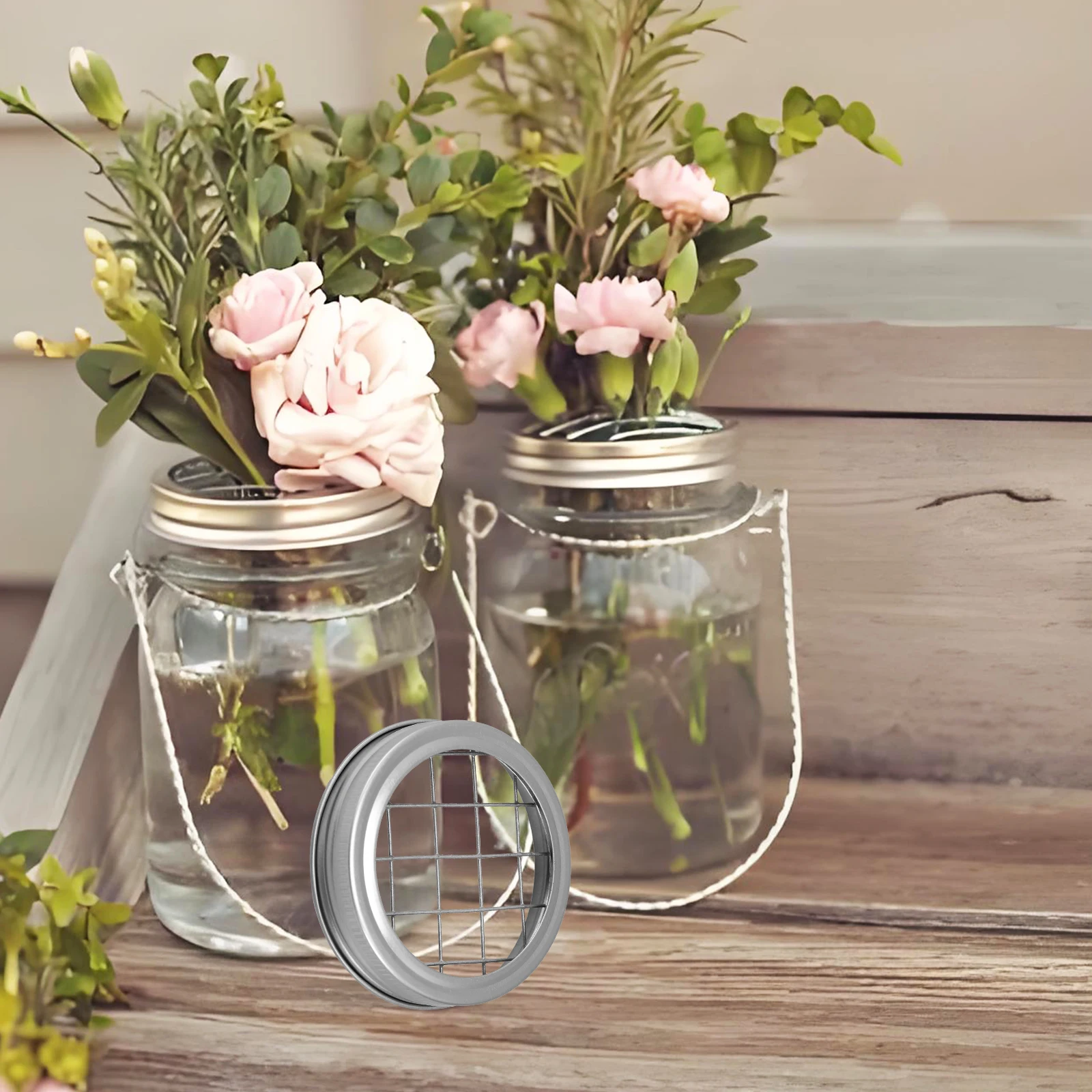 

10 Sets 86mm Flower Arrangement Grid Reusable Mason Jar Accessories Tinplate Pen Holder Vase Sprouting Lid Floral Grid