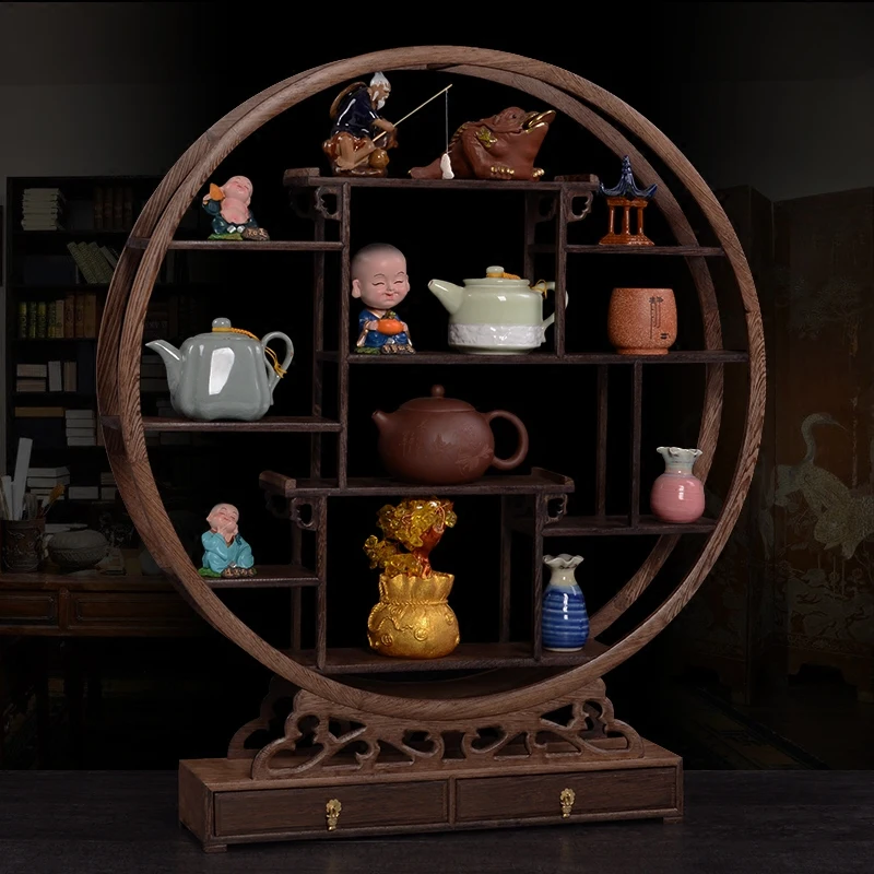 

Solid wood desktop small bogu frame tea set coaster purple clay pot ornament display stand to place antiques