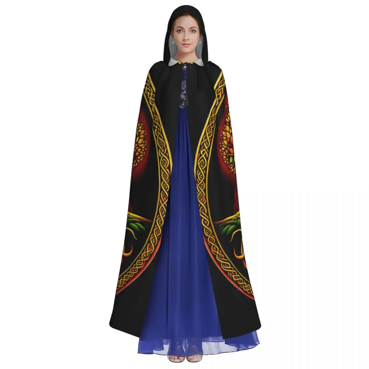 Adult Cloak Cape Hooded Tree Of Life Medieval Costume Witch Wicca Vampire Elf Purim Carnival Party
