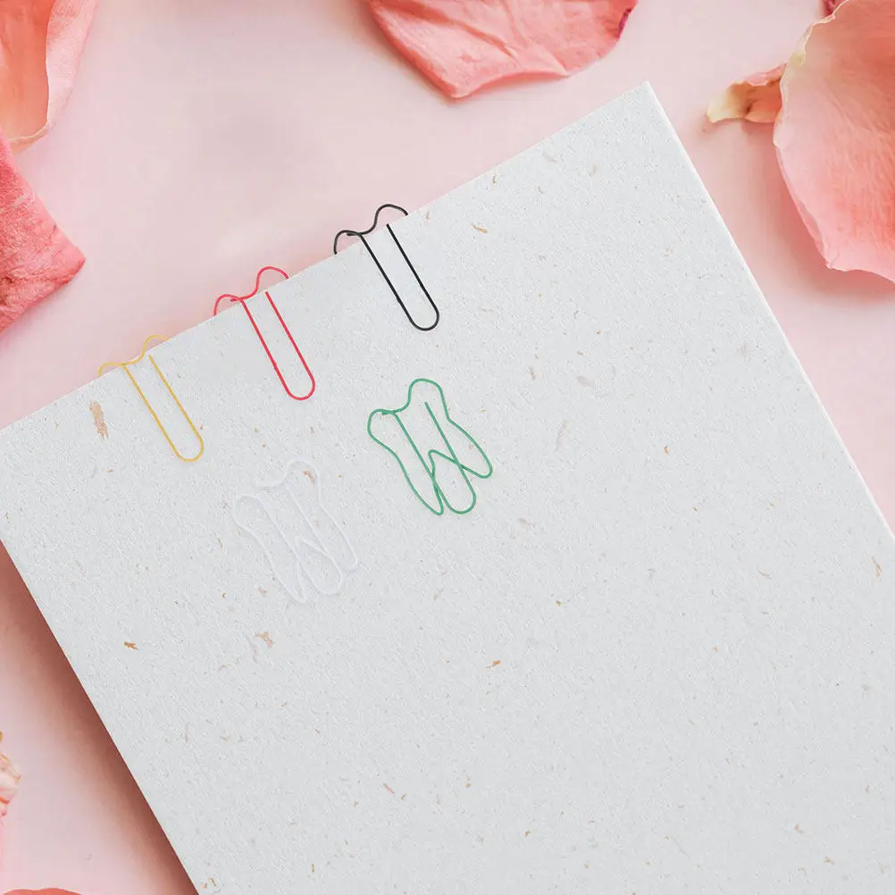 

60 шт. Зажимы для бумаги в форме зубов, милые, разноцветные, канцелярские принадлежности для заметок, документов, закладок, приглашений, держатели для планировщиков