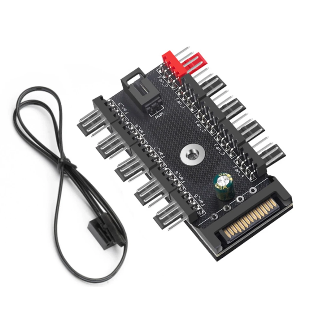 

Chassis Fan Hub 1 To 10 Way Splitter Hub SATA Powered CPU Cooling HUB Cooler Cooling Adapter for 3Pin & 4Pin PWM Cooling Fan