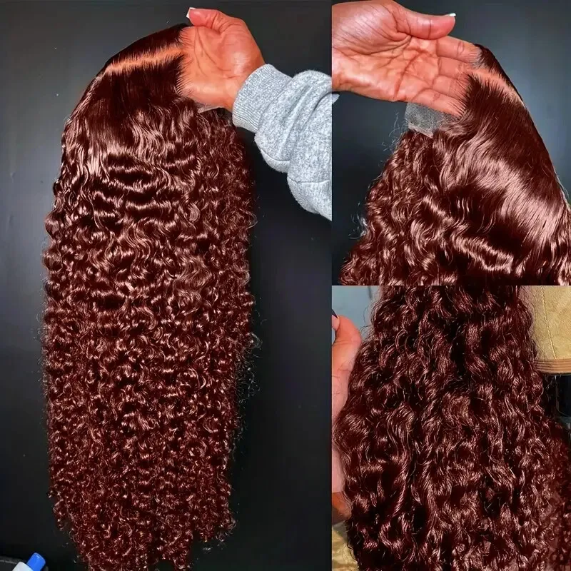 Reddish Brown Deep Wave 13x6 Lace Frontal Wig 250% Density Colored 13x4 Curly Lace Front Wigs Human Hair For Women