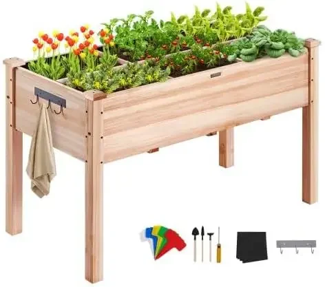 Wooden Raised Garden Bed Planter Box 47.2x22.8x30 Flower Vegetable Herb