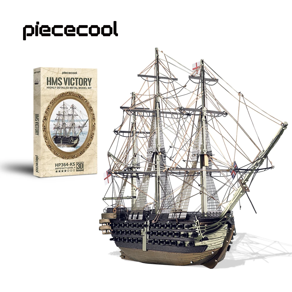 Piececool 3D Metal Puzzles HMS Victory Ship Model Jigsaw Set Assembly Model Kits for Adult Brain Teaser DIY Boat for Collection