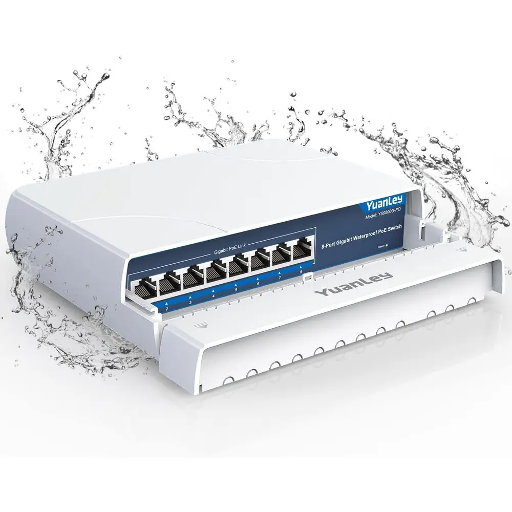 

Outdoor 8-Port Gigabit PoE+ Switch - Waterproof, 1000Mbps, 120W Power Supply, IEEE802.3at Compliant, Plug & Play, Ideal for Outd